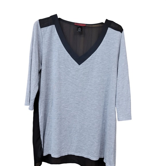 BKE Red Tops - BKE Red Womens V-Neck Mixed Media Sheer Back Tunic Top Grey Black Large